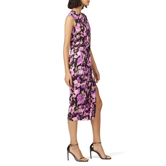 Jason Wu Collection Sheath Dress Floral Sleeveless Draped Jersey Purple Size 10 - Picture 2 of 10